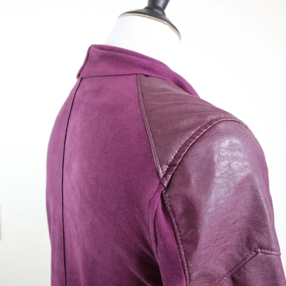 BlankNYC Size S Draped Front Moto Jacket Faux Suede Cabernet - Picture 7 of 12